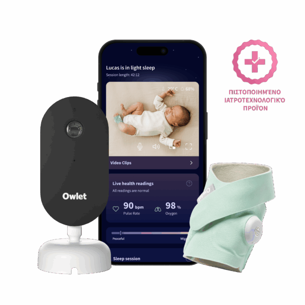 Owlet Dream Duo™ (3η γενιά) – Έξυπνη κάλτσα με ιατρική πιστοποίηση Owlet Dream Sock™ (Mint) & κάμερα Owlet Dream Sight™